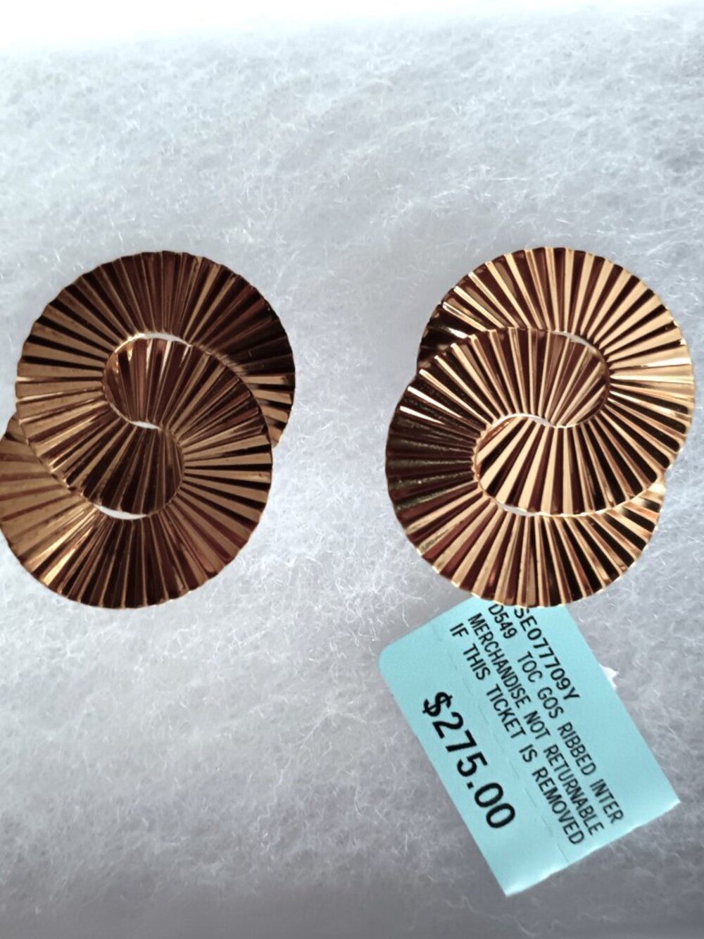 New Belk& Co. Ribbed Interlock Circle Stud Earrings in Gold Over Silver